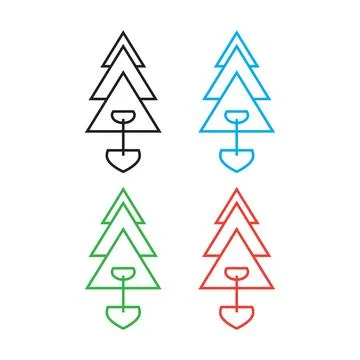 Christmas tree line icon set, vector illustration. Flat design style. 스톡 일러스트