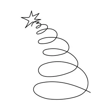 Christmas tree linear art continuous line drawing of tree Christmas vector il Stock Illustration