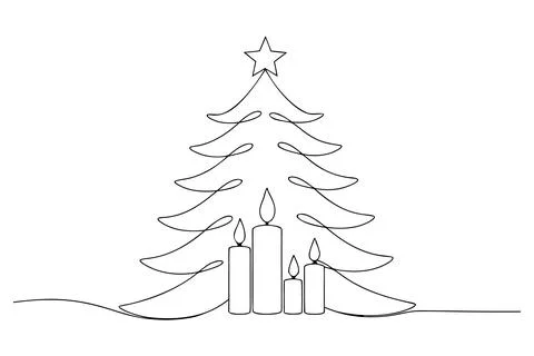 Christmas tree with lit candles in continuous line art Stock Illustration