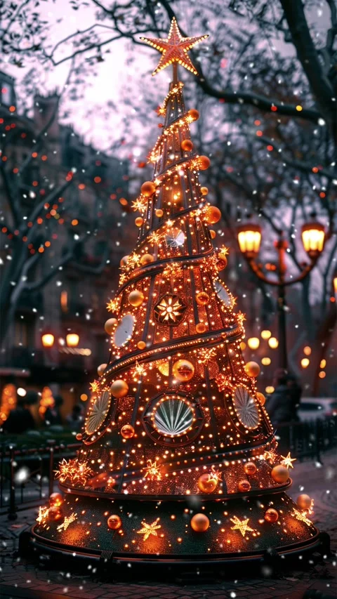Christmas tree. Loop. Falling snowflakes. Stock Footage 267044370