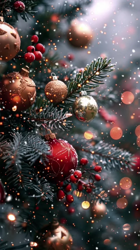 Christmas tree. Loop. Falling snowflakes. Stock Footage 267044376