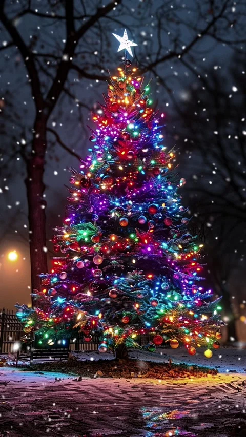 Christmas tree. Loop. Falling snowflakes. Stock Footage 267044378
