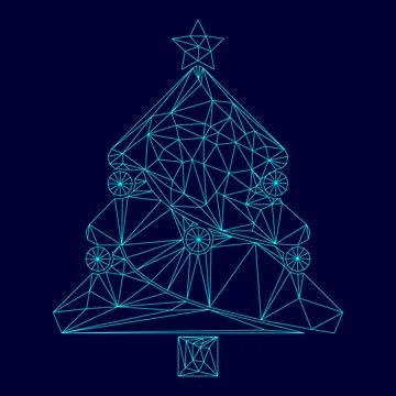 Christmas Tree in low poly triangulation triangulated polygonal electric cy.. Ilustração Stock