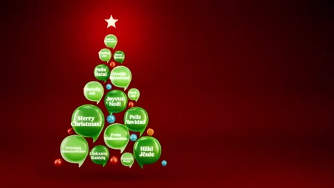 Christmas tree made of chat bubbles on red background Stock Footage 260244320