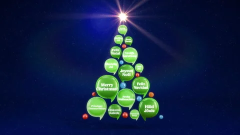 Christmas tree made of chat bubbles with wishes on blue background Stock Footage 260244347