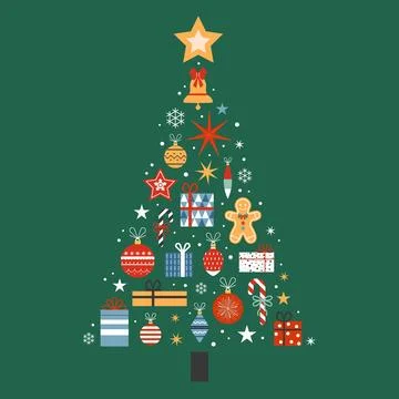 Christmas Tree Made of Festive Elements Postcard Stock Illustration