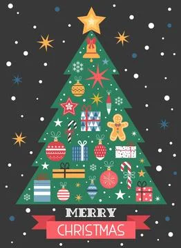 Christmas Tree Made of Festive Elements Postcard Illustrazione stock