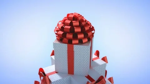 Christmas tree made of gift boxes. Gift boxes wih red ribbon pyramide Stock Footage 85223064