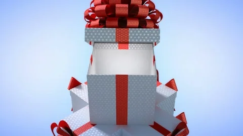Christmas tree made of gift boxes. Gift boxes wih red ribbon pyramide Stock Footage 85223543