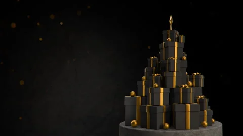Christmas tree made from gift boxes on dark background animation with copyspace. Video stock 287782110
