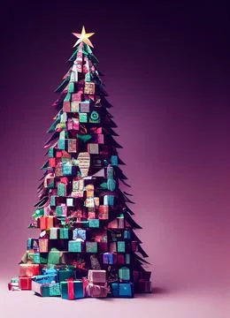 Christmas tree made of gift boxes, tree made of presents Illustrazione stock