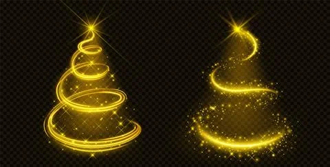 Christmas tree made of golden light and sparkles. Stock Illustration