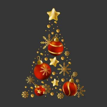 Christmas tree made up of holiday elements, red and gold colors - Vector illu 스톡 일러스트
