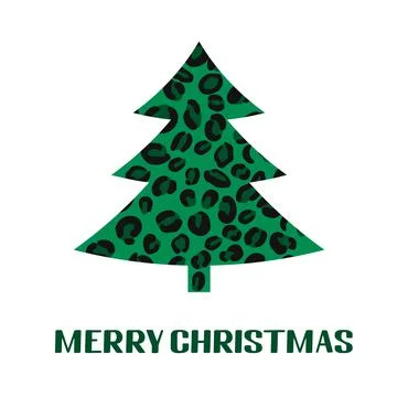Christmas tree made of leopard or jaguar print. Vector template for holidays  Stock Illustration