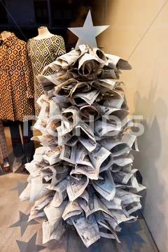Christmas Tree made from newspapers Stock Photos