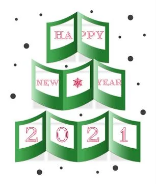Christmas tree made of paper on the table and the inscription 2021. Office Stock Illustration