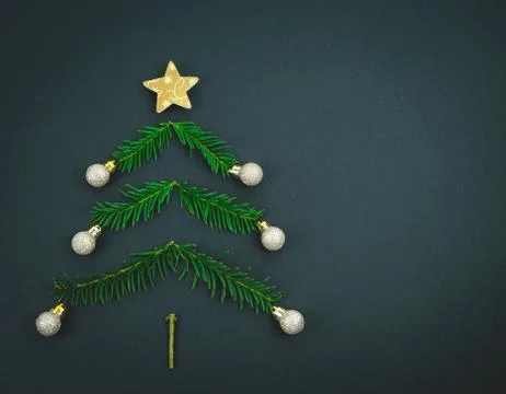 Christmas tree made with pine branches on a black background. Foto stock