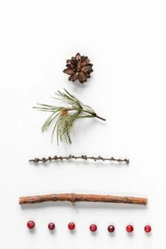 Christmas tree made of pine branches, pine cones and cranberries. Concept for Stock Photos