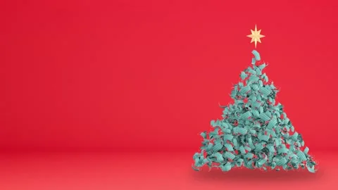 Christmas tree made of protective masks with red background copy space Stock Footage 144449572