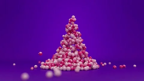 Christmas Tree Made of Red White Balls in Purple Background Stock Footage 257555889