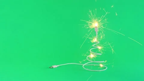 Christmas tree made of USB cable and sparkles, digital technology Stock Footage 200765651
