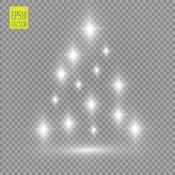 Christmas Tree made, White glitter bokeh lights and sparkles. Shining star, sun Stock Illustration