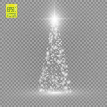 Christmas Tree made, White glitter bokeh lights and sparkles. Shining star, sun Stock Illustration