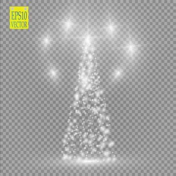 Christmas Tree made, White glitter bokeh lights and sparkles. Shining star, sun Stock Illustration