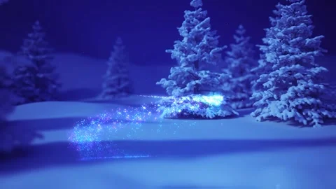 Christmas Tree Magic Reflection in Dark Snowy Forest Midnight 3D animation Vídeos de archivo 257555402