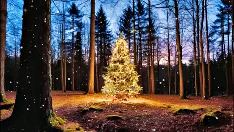 Christmas tree in the magical evening forest Video stock 258828221