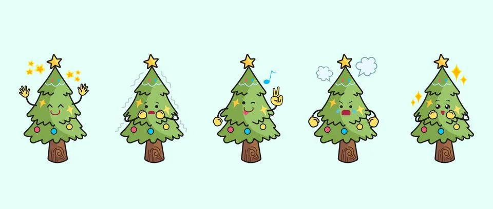 Christmas tree mascot set bundle Stock Illustration