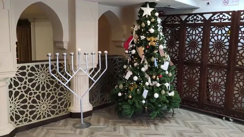 Christmas Tree an a Menora together Stock Footage 147270917