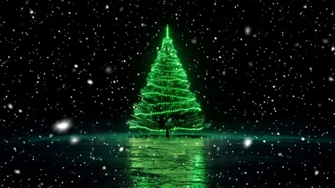 Christmas tree. Minimalistic style. Falling snowflakes. Green background. Neon. Stock Footage 271236096