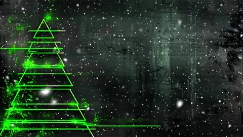 Christmas tree. Minimalistic style. Falling snowflakes. Green background. Neon. Stock Footage 271236098