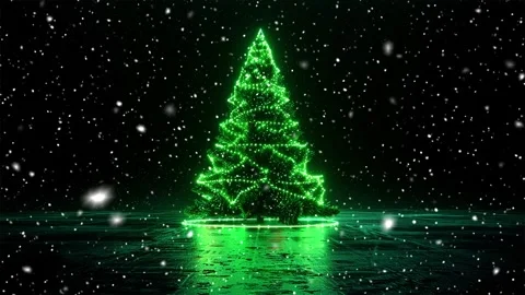 Christmas tree. Minimalistic style. Falling snowflakes. Green background. Neon. Stock Footage 271236107