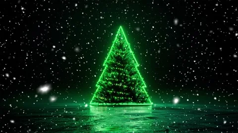 Christmas tree. Minimalistic style. Falling snowflakes. Green background. Neon. Stock Footage 271236114