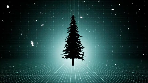 Christmas tree on modern digital grid background. With snowflakes flying Stock Footage 306249151