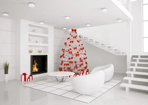 Christmas tree in the modern interior 3d render Illustrazione stock