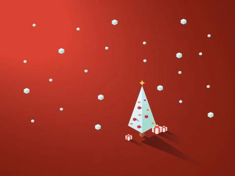 Christmas tree in modern minimalistic isometric polygonal geometric style. Red Stock Illustration