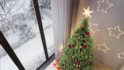 Christmas tree in a modern studio apartment interior. Stock Footage 292875146
