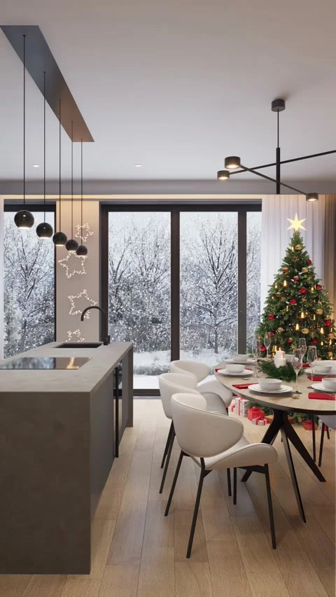 Christmas tree in a modern studio apartment interior. Stock Footage 292875150