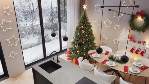 Christmas tree in a modern studio apartment interior. Stock Footage 292875153