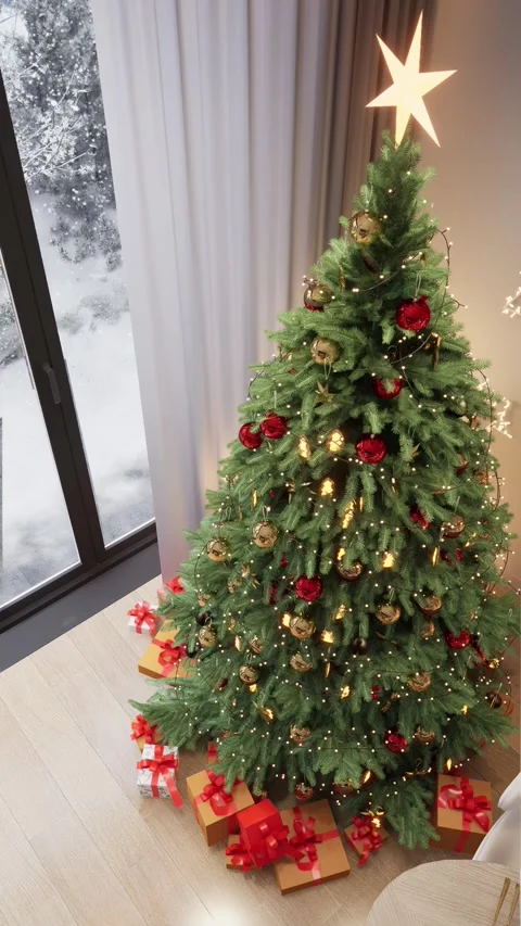 Christmas tree in a modern studio apartment interior. Stock Footage 292875370