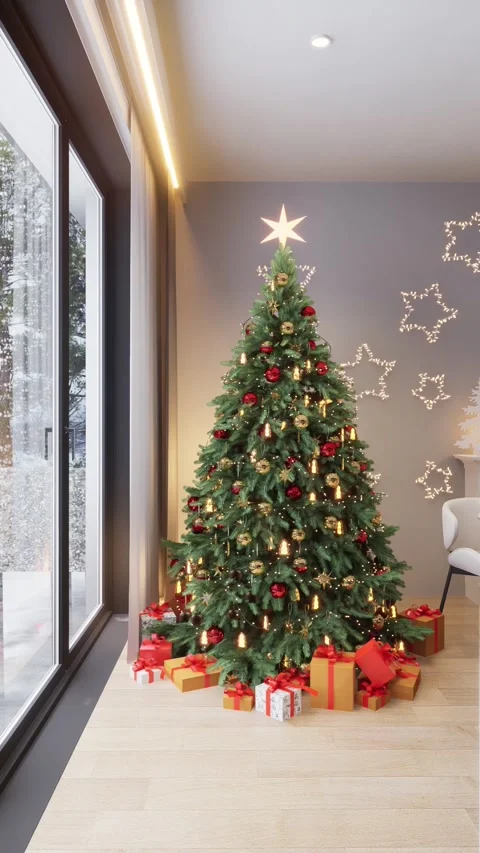 Christmas tree in a modern studio apartment interior. Stock Footage 292875386