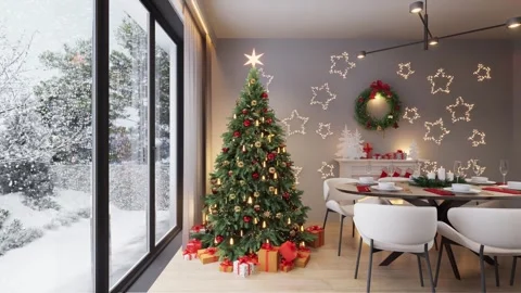 Christmas tree in a modern studio apartment interior. Stock Footage 292875387