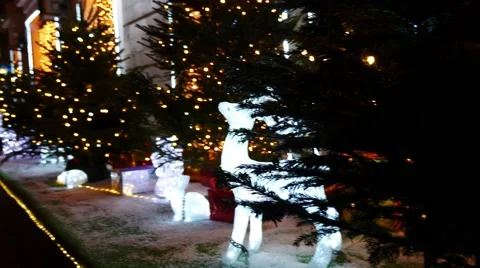 Christmas tree with Mooses made of light.  Christmas decoration or installation 스톡 동영상 60697862