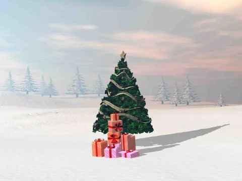 Christmas tree in the mountain - 3D render Stock Illustration