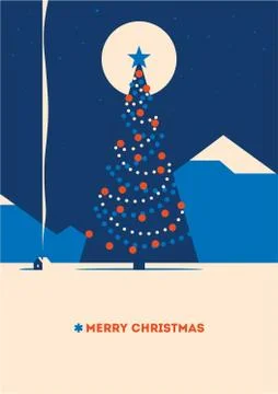 Christmas tree with mountains minimalistic vector illustration Stock-Illustration