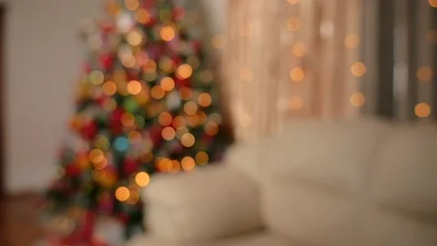 Christmas tree near sofa with nice bokeh Stock Footage 165240761