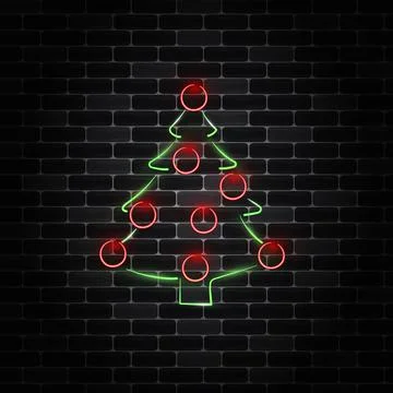 Christmas tree with neon effect. Stock Illustration